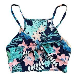 ull&Bear Tropical Floral Front Tie Crop Tank Top Boho Summer Size Medium